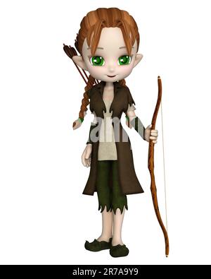 Cute Toon Wood Elf Archer Girl Stock Photo