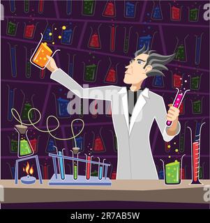 Illustration of a scientist making chemical experiments. Stock Vector
