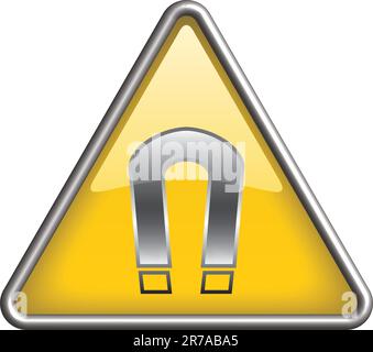 Magnet hazard symbol/ icon in yellow 3D triangle Stock Vector