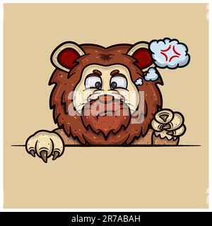 Angry Face Expression With Lion Cartoon. Vector and Illustration. Stock Vector