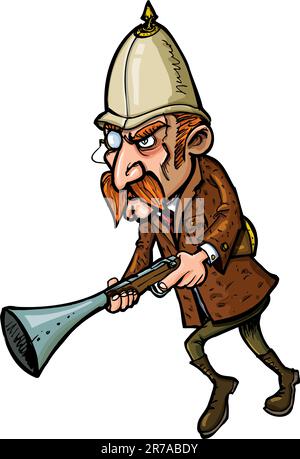 Cartoon Hunter With A Blunderbuss Stalking Isolated On White Stock cartoon-hunter-with-a-blunderbuss-stalking-isolated-on-white-stock