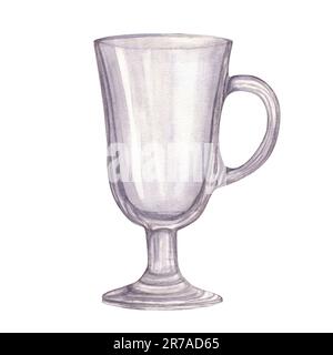 Transparent Glass for drink isolated on white background. Watercolor hand drawn illustration of empty Glassware for mulled wine. Hand drawn set Stock Photo