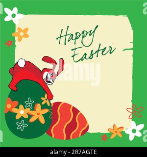 Vector illustration - Easter banners with bunnies, colorful eggs, green grass, flowers Stock Vector
