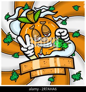 Orange Fruit Flavor Mascot Character Cartoon With Weed Bud Packaging Design. For Label, Packaging, Product, Cover and Branding. Vectors and Illustrati Stock Vector