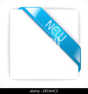 New glassy blue corner ribbon on white square Stock Vector