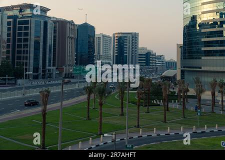 Dubai, United Arab Emirates - 9th April, 2023 : View of the cityscape at dusk near the Deira City Center. Stock Photo