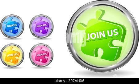 join us puzzle round icon set isolated on white background Stock Vector