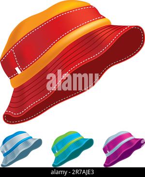 Set of colored panama hats. Vector Illustration Stock Vector