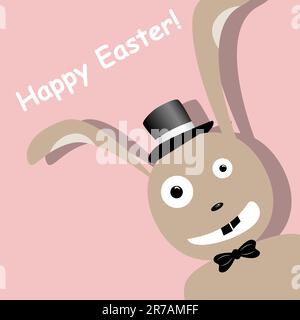 Vector Easter greeting card with rabbit in top hat Stock Vector