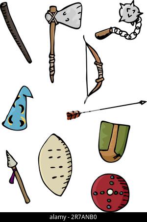 Set of ten ancient European and African weapons Stock Vector