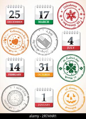 set of stamps and calendars Stock Vector