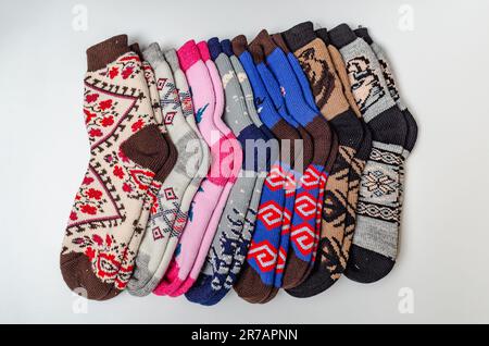 Multicolored Warm Wool Socks Set. Stock Photo