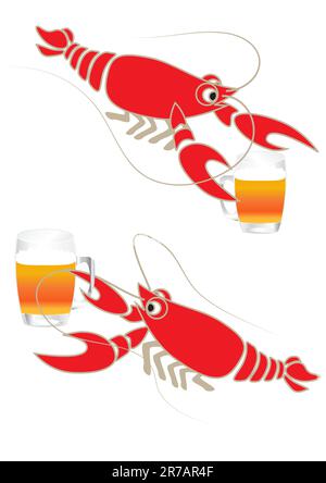 Icon of crayfish and beer. Vector Icons. EPS8. Edited, grouped in layers. Stock Vector