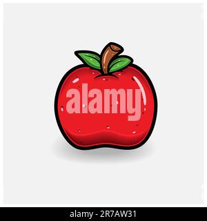 Apple Fruit Cartoon With Simple Gradient and Details. Vector and Illustration. Stock Vector
