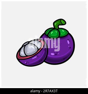 Mangosteen Fruit Cartoon With Simple Gradient and Details. Vector and Illustration. Stock Vector
