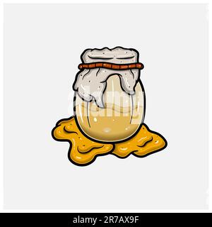 Honey On Jar Cartoon With Simple Gradient and Details. Vector and Illustration. Stock Vector