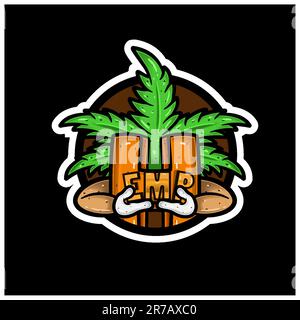 Circle Sticker Logo and Letter H with Weed Leaf Cartoon Character. Perfect for Logo and Product Label. Vectors and Illustrations. Stock Vector