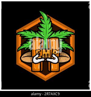 Hexagon Sticker Logo and Letter H with Weed Leaf Cartoon Character. Perfect for Logo and Product Label. Vectors and Illustrations. Stock Vector