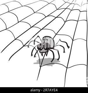 A simple monochrome vector image - a stylized spider and web Stock Vector