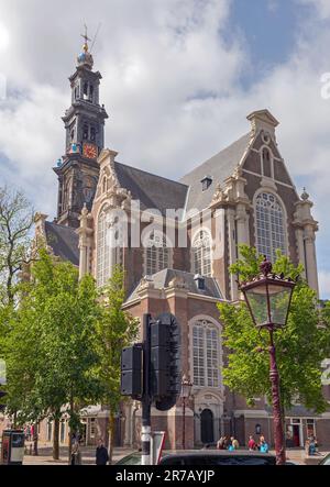 Amsterdam, Netherlands - May 17, 2018: Westerkerk Reformed Church within Dutch Protestant Calvinism in Central City Spring Day. Stock Photo