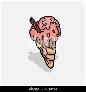 Cartoon Strawberry Ice Cream. With Simple Gradients. Vectors And Illustrations Stock Vector