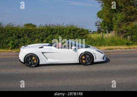 2012 Lamborghini Gallardo Lp 560-4 Spyder V10 White Car Roadster Petrol 5204 cc; at the Classic & Performance Motor Show at Hoghton Tower; Supercar Showtime June 2023 Stock Photo