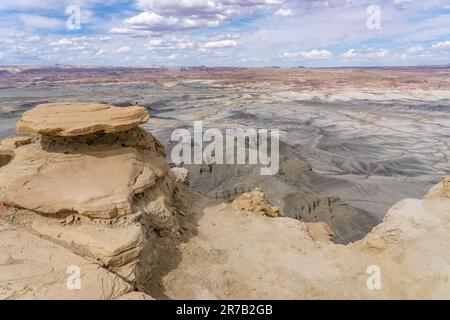 Afternoon view of the Moonscape from the Skyline Overlook in the Factory Butte Recreation Area near Hanksville, Utah. Stock Photo