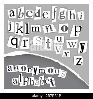 Anonymous alphabet made from newspapers - black and white detailed letters Stock Vector