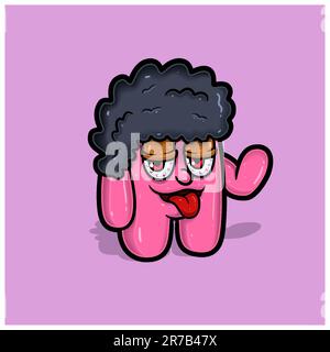 Monster Pink Gum Characters Cartoon. Vectors and Illustrations. Stock Vector
