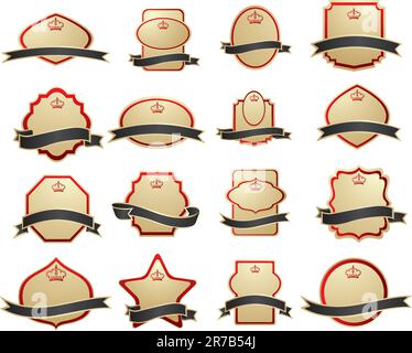 set of gold-framed labels on different topics vector illustration Stock Vector