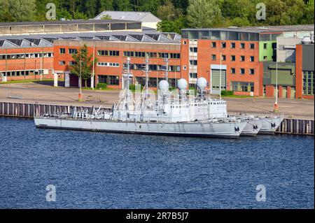 Decommissioned German Navy warships awaiting disposal at the naval base in Kiel, Germany. Stock Photo