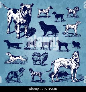 set of antique dog illustrations, scalable and editable vectors Stock Vector