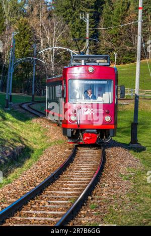 Train of Ritten Railway (Rittner Bahn), Ritten-Renon high plateau, Trentino-Alto Adige/Sudtirol, Italy Stock Photo