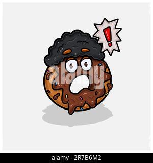 Character Cartoon of Chocolate Donut With Shocked Expression. With Simple Gradients. Vectors and Illustrations. Stock Vector