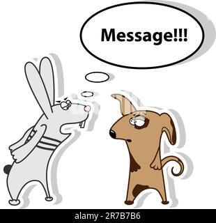 Vector picture with rabbit screaming to the dog Stock Vector