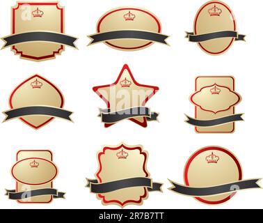 set of gold-framed labels on different topics vector illustration Stock Vector