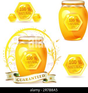 Glass jar with honey isolated on white Stock Vector