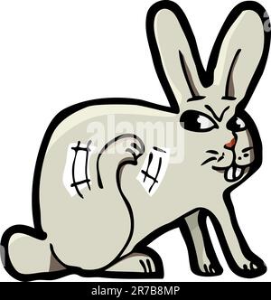 Cartoon of an annoyed gray rabbit scratching himself Stock Vector