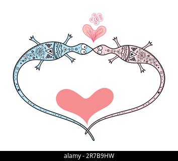 Lizard lovers fancy with hearts on white background Stock Vector