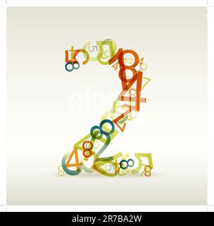 Number two made from colorful numbers -  check my portfolio for other numbers Stock Vector