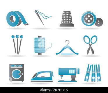 Textile objects and industry   icons - vector icon set Stock Vector