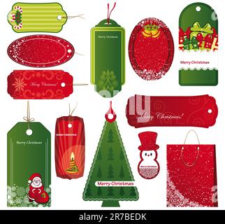 Twelve Sets of Christmas tags. Stock Vector