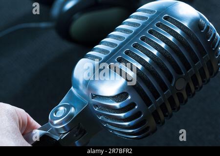 Retro microphone and headphones Stock Photo