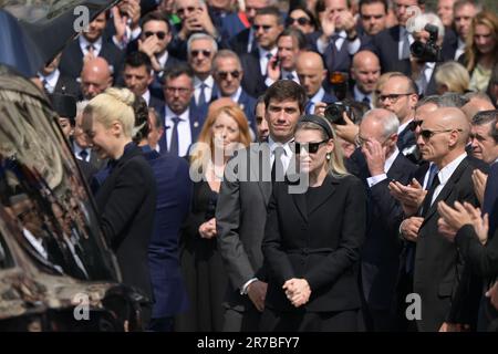 Milan, Italy. June 14, 2023, The family Berlusconi, Marina, Pier Silvio, Barbara, Eleonora, Luigi, during the state funeral for the former Italian Prime Minister Silvio Berlusconi at Duomo on June 14, 2023 in Milan, Italy. Credit: Tiziano Ballabio Stock Photo