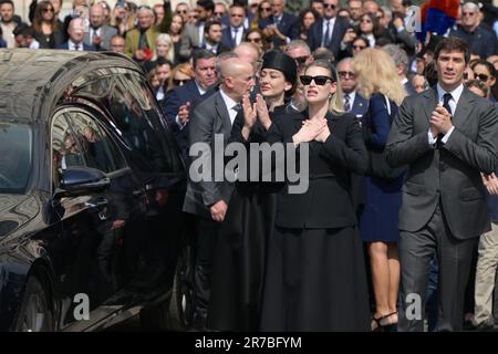 Milan, Italy. June 14, 2023, The family Berlusconi, Marina, Pier Silvio, Barbara, Eleonora, Luigi, during the state funeral for the former Italian Prime Minister Silvio Berlusconi at Duomo on June 14, 2023 in Milan, Italy. Credit: Tiziano Ballabio Stock Photo