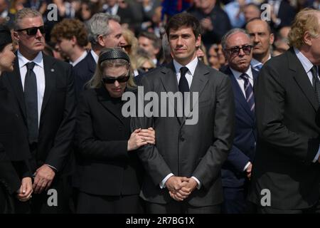 Milan, Italy. June 14, 2023, The family Berlusconi, Marina, Pier Silvio, Barbara, Eleonora, Luigi, during the state funeral for the former Italian Prime Minister Silvio Berlusconi at Duomo on June 14, 2023 in Milan, Italy. Credit: Tiziano Ballabio Stock Photo