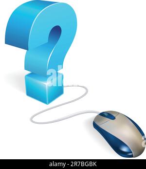 A computer mouse connected to a question mark. Internet concept for a faq section or online help Stock Vector