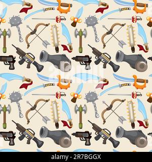 cartoon weapon set seamless pattern Stock Vector