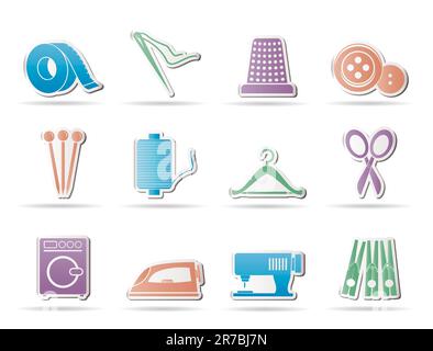Textile objects and industry   icons - vector icon set Stock Vector