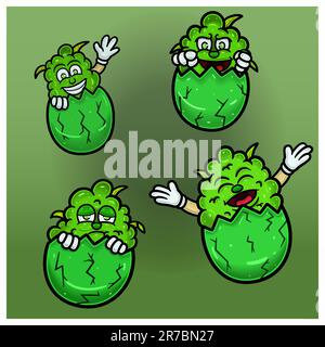 Cartoon Mascot of Weed Bud On Egg and Flying. Perfect For Label, Cover, Packaging, and Product Design. Vectors and Illustrations. Stock Vector